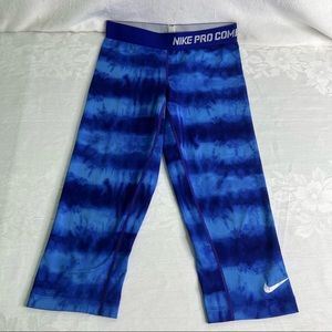 Nike Pro Combat Dri Fit Compression Capri Leggings Blue Tie Dye Size Small